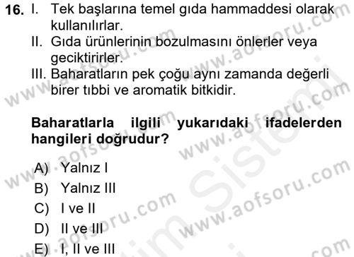 Gıda Coğrafyası Dersi 2016 - 2017 Yılı (Final) Dönem Sonu Sınav Soruları 16. Soru