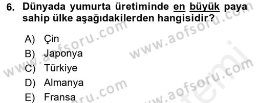 Gıda Coğrafyası Dersi 2016 - 2017 Yılı (Final) Dönem Sonu Sınav Soruları 6. Soru