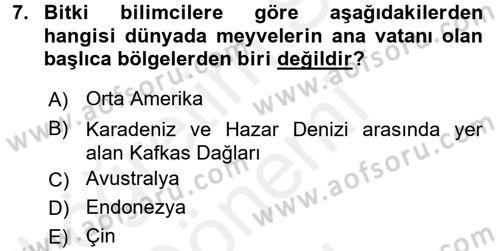Gıda Coğrafyası Dersi 2016 - 2017 Yılı (Final) Dönem Sonu Sınav Soruları 7. Soru