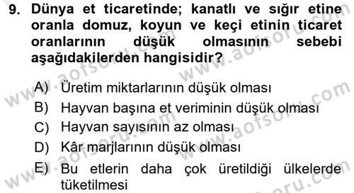 Gıda Coğrafyası Dersi 2016 - 2017 Yılı (Final) Dönem Sonu Sınav Soruları 9. Soru