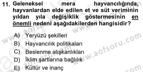 Gıda Coğrafyası Dersi 2017 - 2018 Yılı 3 Ders Sınav Soruları 11. Soru