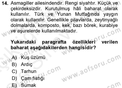 Gıda Coğrafyası Dersi 2017 - 2018 Yılı 3 Ders Sınav Soruları 14. Soru