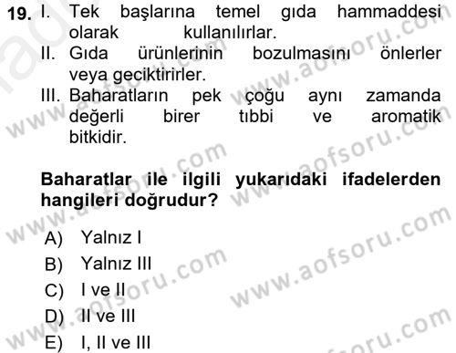 Gıda Coğrafyası Dersi 2017 - 2018 Yılı 3 Ders Sınav Soruları 19. Soru