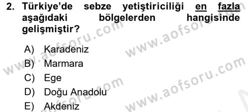 Gıda Coğrafyası Dersi 2017 - 2018 Yılı 3 Ders Sınav Soruları 2. Soru