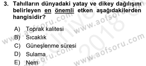 Gıda Coğrafyası Dersi 2017 - 2018 Yılı 3 Ders Sınav Soruları 3. Soru