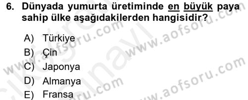 Gıda Coğrafyası Dersi 2017 - 2018 Yılı 3 Ders Sınav Soruları 6. Soru