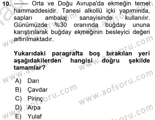 Gıda Coğrafyası Dersi Ara Sınavı Deneme Sınav Soruları 10. Soru