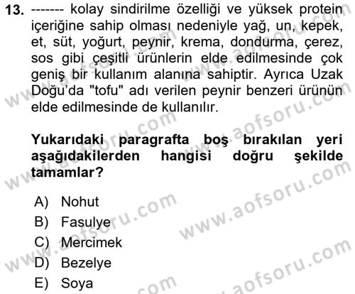 Gıda Coğrafyası Dersi Ara Sınavı Deneme Sınav Soruları 13. Soru
