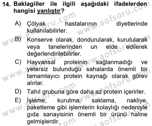 Gıda Coğrafyası Dersi Ara Sınavı Deneme Sınav Soruları 14. Soru