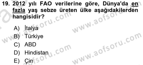Gıda Coğrafyası Dersi Ara Sınavı Deneme Sınav Soruları 19. Soru