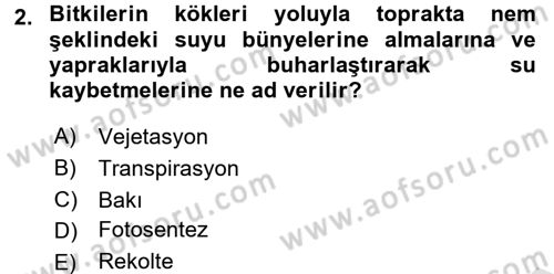 Gıda Coğrafyası Dersi 2017 - 2018 Yılı (Vize) Ara Sınav Soruları 2. Soru