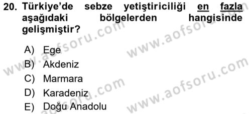 Gıda Coğrafyası Dersi Ara Sınavı Deneme Sınav Soruları 20. Soru