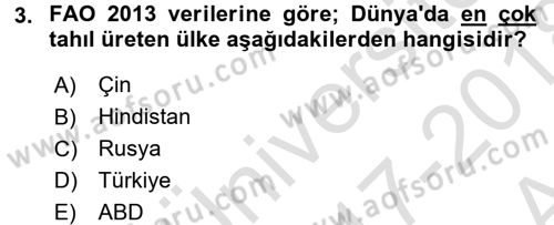Gıda Coğrafyası Dersi Ara Sınavı Deneme Sınav Soruları 3. Soru