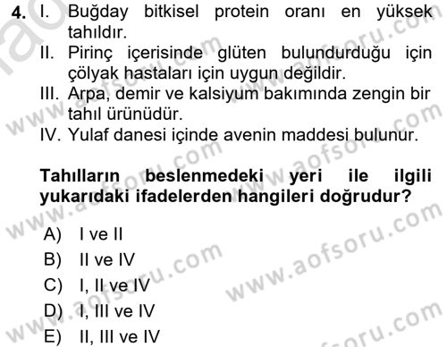 Gıda Coğrafyası Dersi Ara Sınavı Deneme Sınav Soruları 4. Soru
