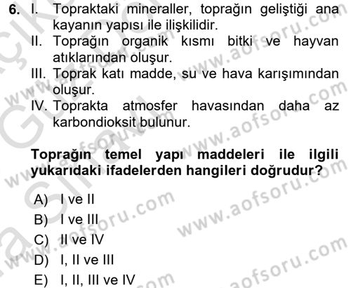 Gıda Coğrafyası Dersi 2017 - 2018 Yılı (Vize) Ara Sınav Soruları 6. Soru