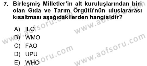 Gıda Coğrafyası Dersi Ara Sınavı Deneme Sınav Soruları 7. Soru