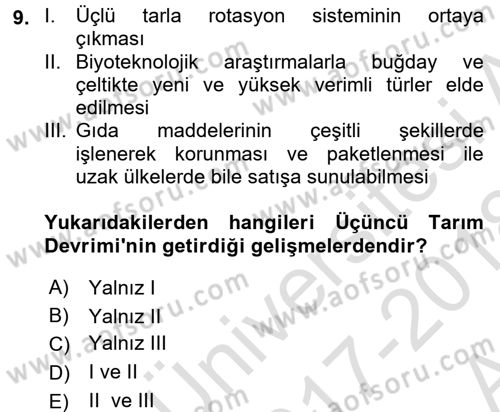 Gıda Coğrafyası Dersi Ara Sınavı Deneme Sınav Soruları 9. Soru