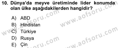 Gıda Coğrafyası Dersi 2017 - 2018 Yılı (Final) Dönem Sonu Sınav Soruları 10. Soru