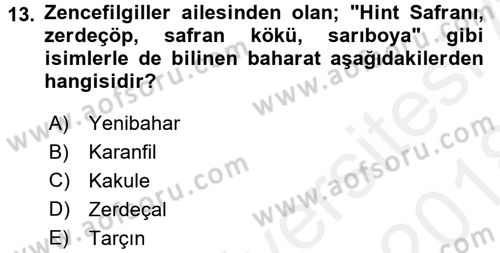 Gıda Coğrafyası Dersi 2017 - 2018 Yılı (Final) Dönem Sonu Sınav Soruları 13. Soru