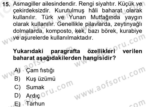 Gıda Coğrafyası Dersi 2017 - 2018 Yılı (Final) Dönem Sonu Sınav Soruları 15. Soru