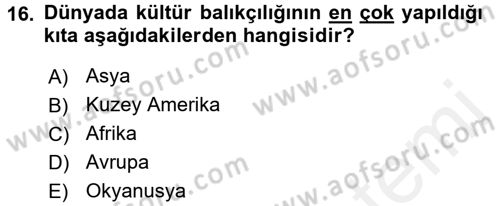 Gıda Coğrafyası Dersi 2017 - 2018 Yılı (Final) Dönem Sonu Sınav Soruları 16. Soru