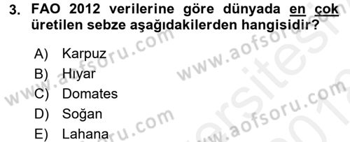 Gıda Coğrafyası Dersi 2017 - 2018 Yılı (Final) Dönem Sonu Sınav Soruları 3. Soru