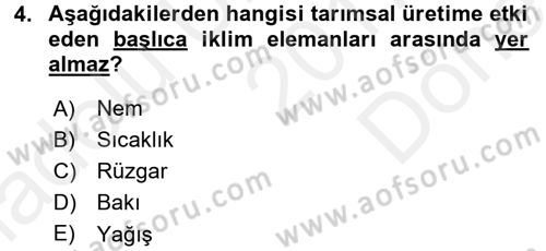Gıda Coğrafyası Dersi 2017 - 2018 Yılı (Final) Dönem Sonu Sınav Soruları 4. Soru