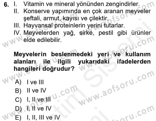 Gıda Coğrafyası Dersi 2017 - 2018 Yılı (Final) Dönem Sonu Sınav Soruları 6. Soru