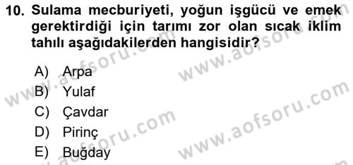 Gıda Coğrafyası Dersi Ara Sınavı Deneme Sınav Soruları 10. Soru