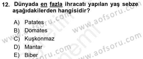 Gıda Coğrafyası Dersi Ara Sınavı Deneme Sınav Soruları 12. Soru