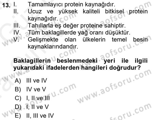 Gıda Coğrafyası Dersi Ara Sınavı Deneme Sınav Soruları 13. Soru