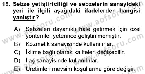 Gıda Coğrafyası Dersi 2018 - 2019 Yılı (Vize) Ara Sınav Soruları 15. Soru