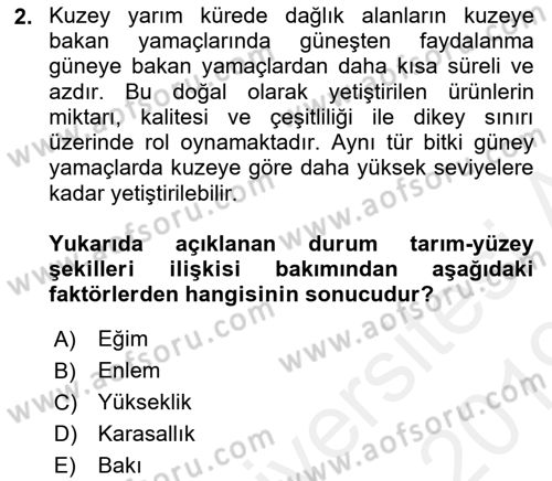 Gıda Coğrafyası Dersi 2018 - 2019 Yılı (Vize) Ara Sınav Soruları 2. Soru