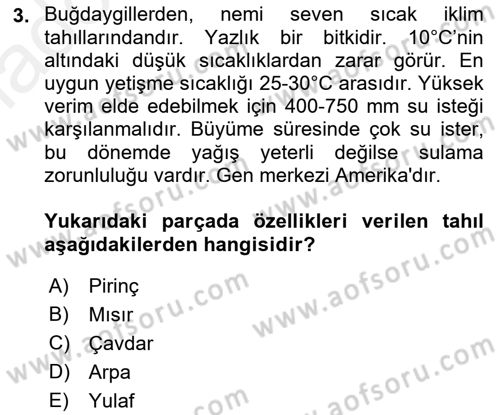 Gıda Coğrafyası Dersi 2018 - 2019 Yılı (Vize) Ara Sınav Soruları 3. Soru