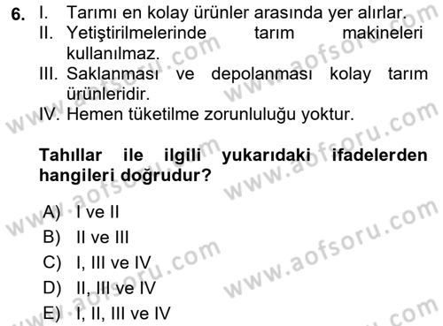 Gıda Coğrafyası Dersi Ara Sınavı Deneme Sınav Soruları 6. Soru