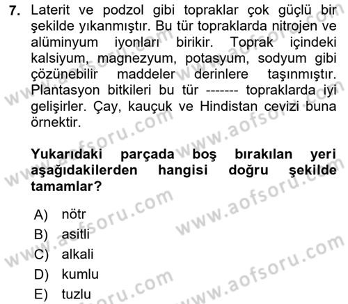 Gıda Coğrafyası Dersi Ara Sınavı Deneme Sınav Soruları 7. Soru