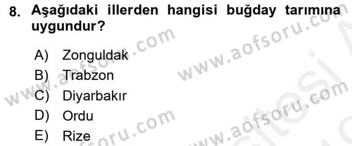 Gıda Coğrafyası Dersi Ara Sınavı Deneme Sınav Soruları 8. Soru