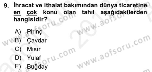 Gıda Coğrafyası Dersi 2018 - 2019 Yılı (Vize) Ara Sınav Soruları 9. Soru