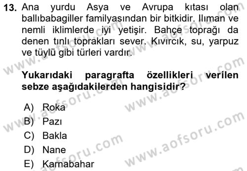 Gıda Coğrafyası Dersi Ara Sınavı Deneme Sınav Soruları 13. Soru