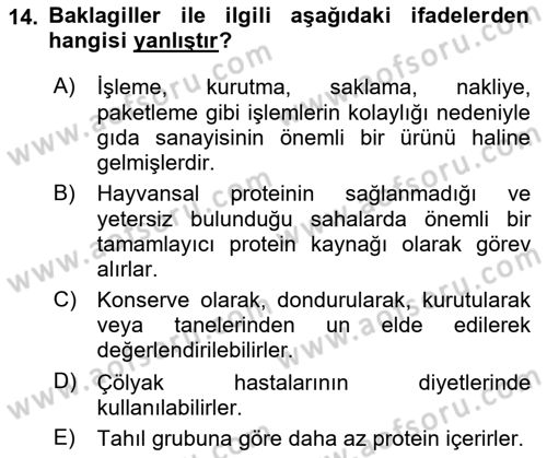 Gıda Coğrafyası Dersi 2019 - 2020 Yılı (Vize) Ara Sınav Soruları 14. Soru