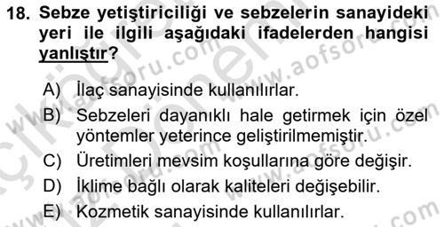 Gıda Coğrafyası Dersi Ara Sınavı Deneme Sınav Soruları 18. Soru