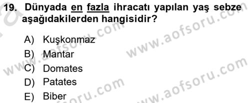 Gıda Coğrafyası Dersi Ara Sınavı Deneme Sınav Soruları 19. Soru