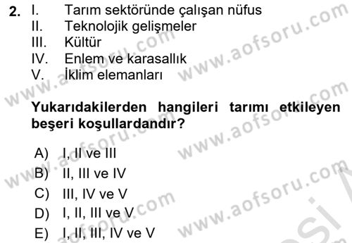 Gıda Coğrafyası Dersi Ara Sınavı Deneme Sınav Soruları 2. Soru