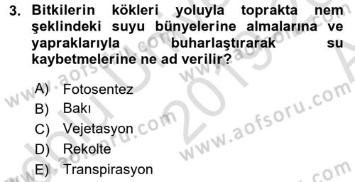 Gıda Coğrafyası Dersi 2019 - 2020 Yılı (Vize) Ara Sınav Soruları 3. Soru