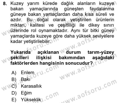 Gıda Coğrafyası Dersi Ara Sınavı Deneme Sınav Soruları 8. Soru