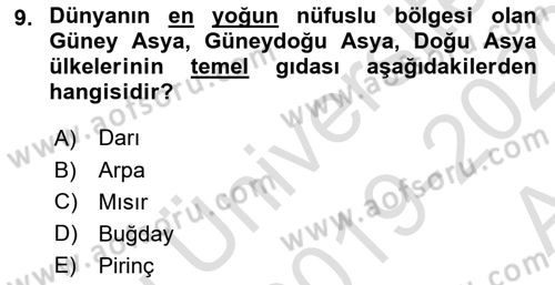 Gıda Coğrafyası Dersi Ara Sınavı Deneme Sınav Soruları 9. Soru