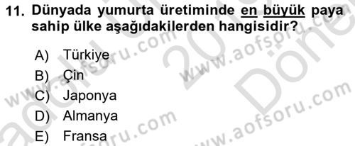 Gıda Coğrafyası Dersi 2019 - 2020 Yılı (Final) Dönem Sonu Sınav Soruları 11. Soru