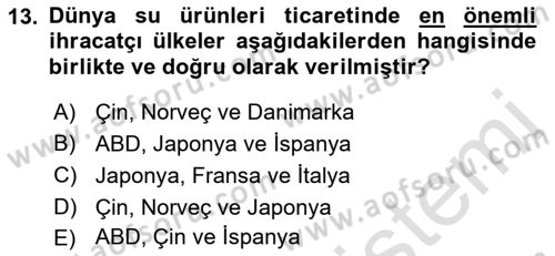 Gıda Coğrafyası Dersi 2019 - 2020 Yılı (Final) Dönem Sonu Sınav Soruları 13. Soru