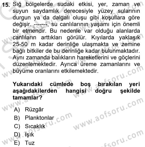 Gıda Coğrafyası Dersi 2019 - 2020 Yılı (Final) Dönem Sonu Sınav Soruları 15. Soru
