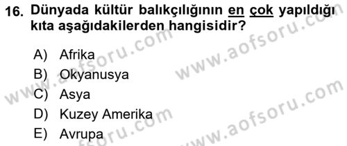 Gıda Coğrafyası Dersi 2019 - 2020 Yılı (Final) Dönem Sonu Sınav Soruları 16. Soru